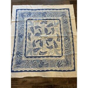 VTG Callaway Tablecloth 45”x50”  Floral Botanical  Blue White Country Cottage